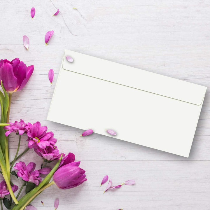 200 Brief-Umschläge DIN Lang - Naturweiss - 110 g/m² - 11 x 22 cm - sehr formstabil - Haftklebung -