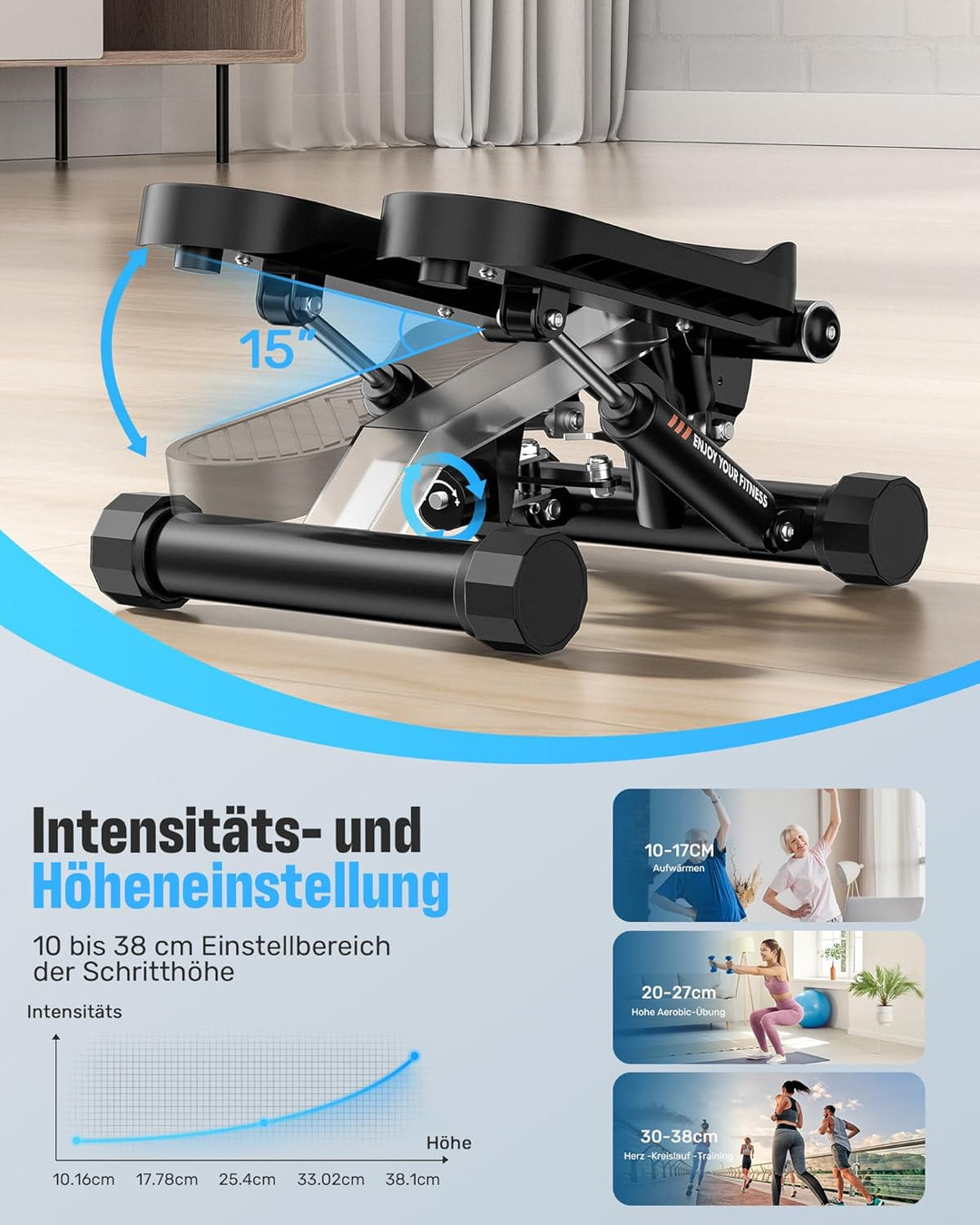 Sportsroyals Exercise Stair Stepper für Zuhause – Up-Down Swing Stepper mit Power Ropes for Bein/Arm