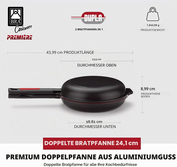 Bra Dupla Premiere Doppel-Pfanne aus Aluminiumguss mit Antihaftbeschichtung, geeignet für alle Herda