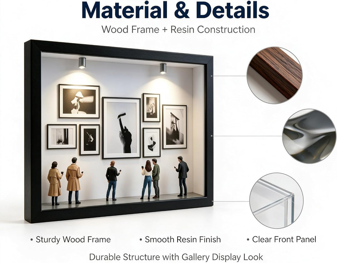 DIY Mini Museum Bilderrahmen Set, Schwarzer Rahmen 22,7x31 | 7 Mini-Fotorahmen, 8 Miniatur-Figuren 2