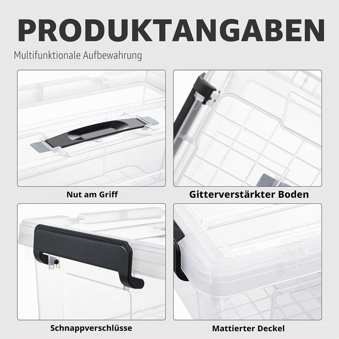 Cetomo,15L,3er-Pack, Aufbewahrungsbox mit deckel,Aufbewahrungsboxen, mit Clips, stapelbar, Wohnzimme