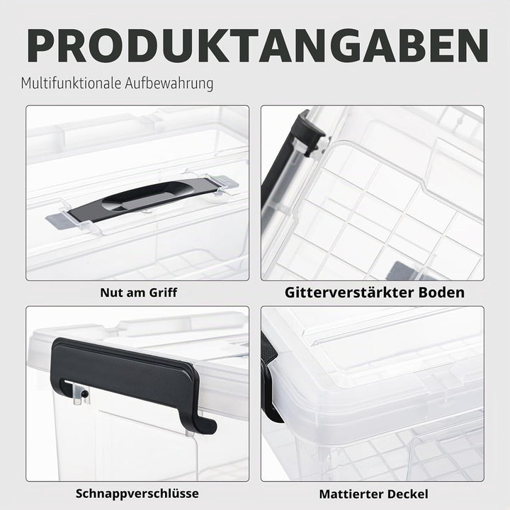 Cetomo,15L,3er-Pack, Aufbewahrungsbox mit deckel,Aufbewahrungsboxen, mit Clips, stapelbar, Wohnzimme