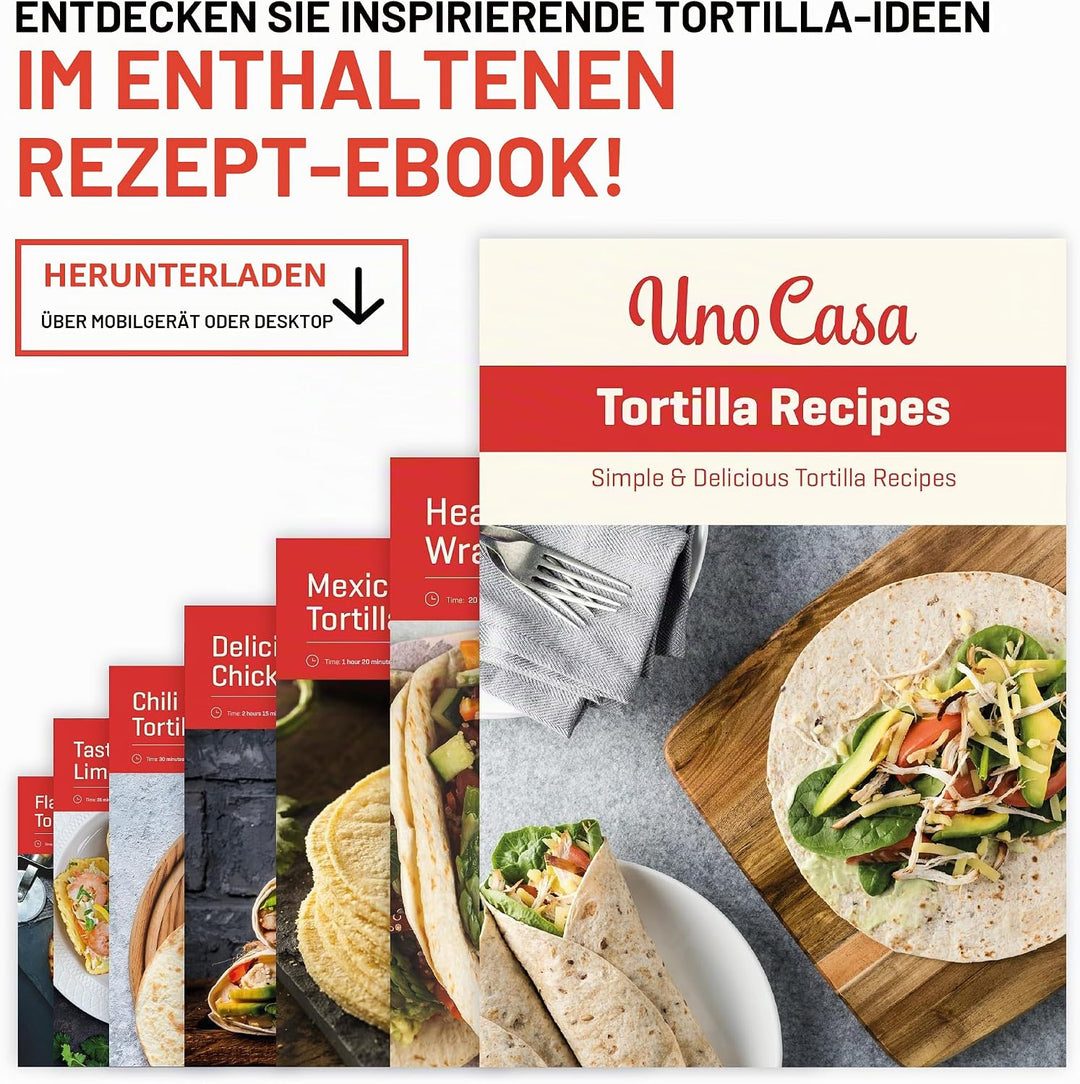 Uno Casa Tortilla-Presse aus Gusseisen, 20,3 cm, mit Tortilla-Wärmer – Set mit vorbehandeltem Quesad