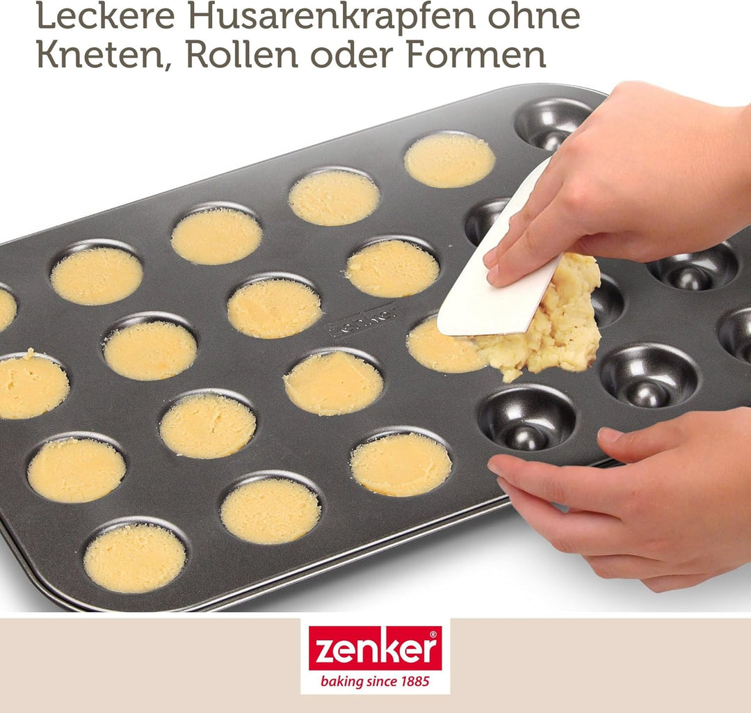 Zenker Backform für 24 Husarenkrapfen & Engelsaugen, beschichtetes Backblech (38 x 27 cm), für lecke