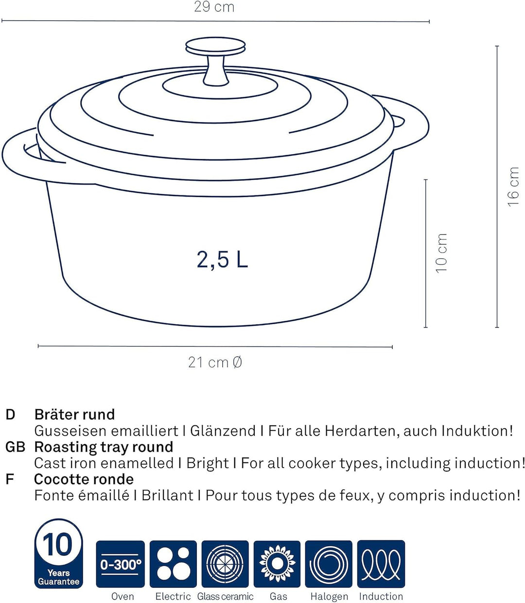 Kela Bräter Calido Gusseisen rot Rund 10cm 21cmØ 2,5l, 21 cm, Rot