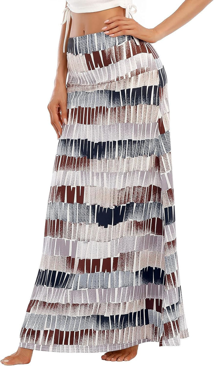 Durio Rock Maxirock Lang Damen Rock Weich Sommerrock Elegant Freizeitrock mit Hohem Bund Elastisch S