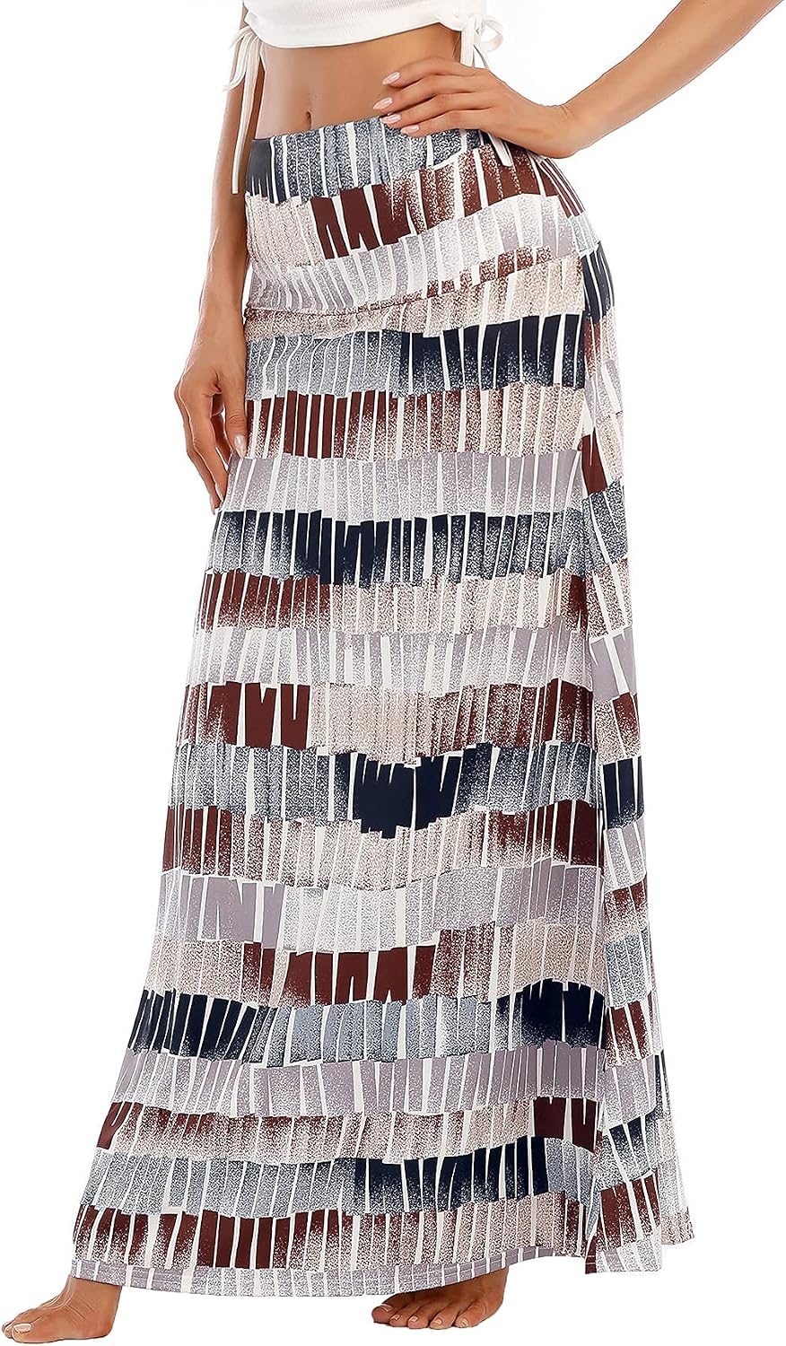 Durio Rock Maxirock Lang Damen Rock Weich Sommerrock Elegant Freizeitrock mit Hohem Bund Elastisch S
