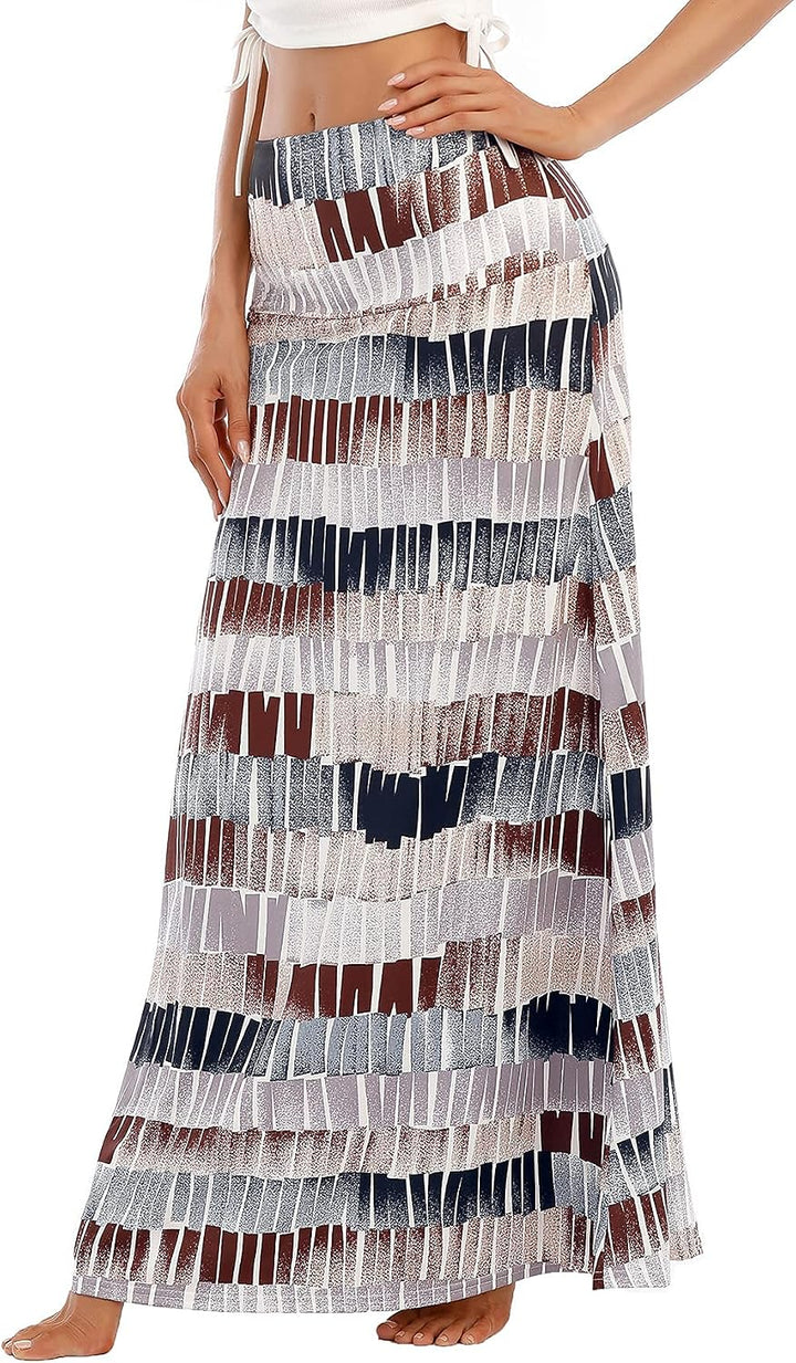Durio Rock Maxirock Lang Damen Rock Weich Sommerrock Elegant Freizeitrock mit Hohem Bund Elastisch S