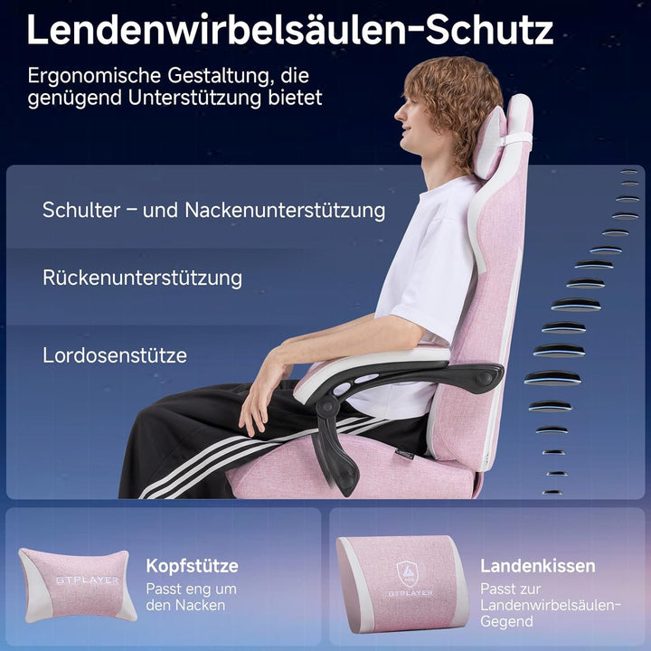 GTPLAYER Gaming Stuhl, Ergonomischer Gamer Stuhl aus Leinen mit Lendenwirbelstütze, PC-Stuhl mit ver