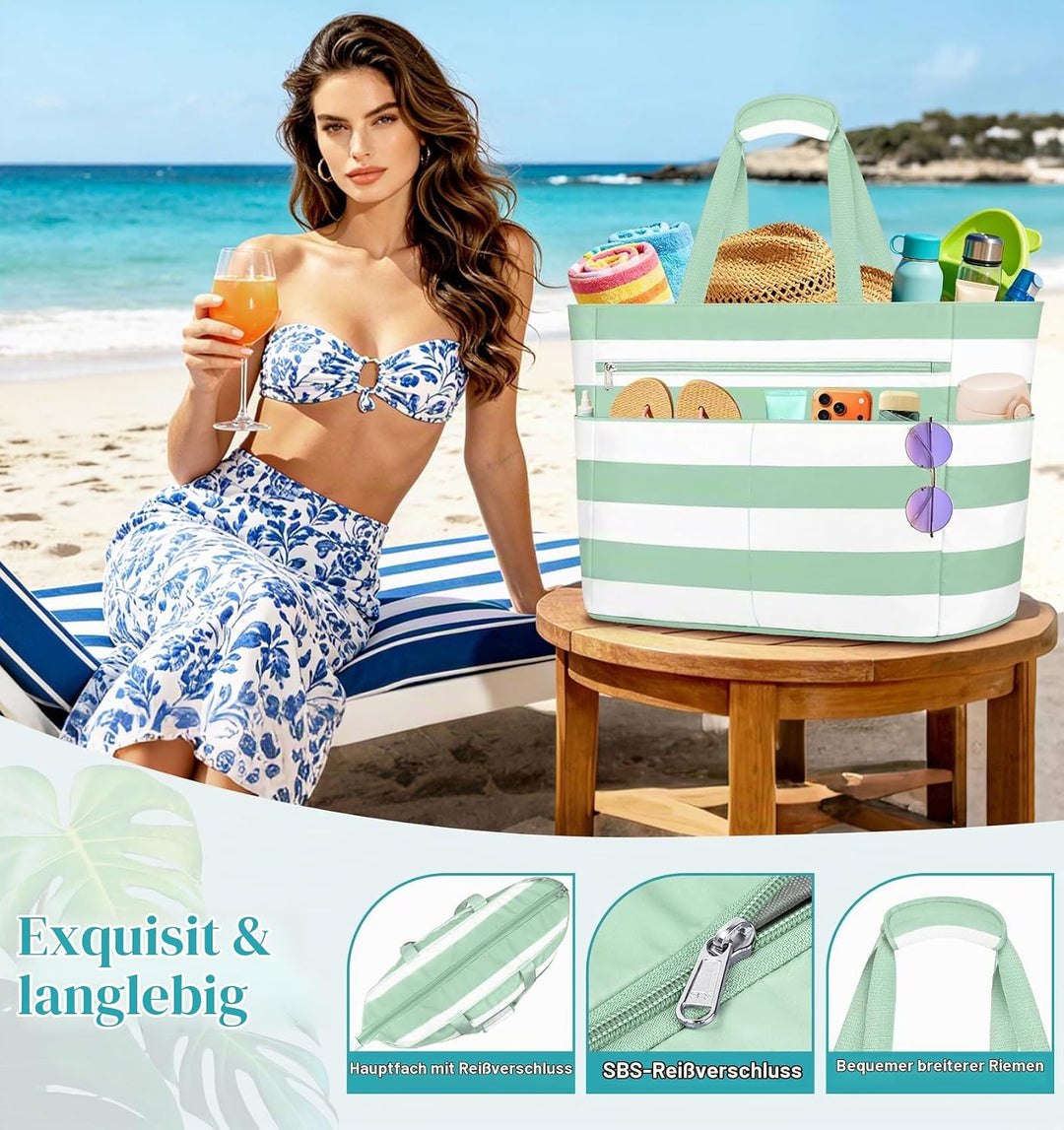 Grosse Strandtasche mit Reissverschluss XXL Familie Strandtasche Damen Gross Shopper Tasche Beach To