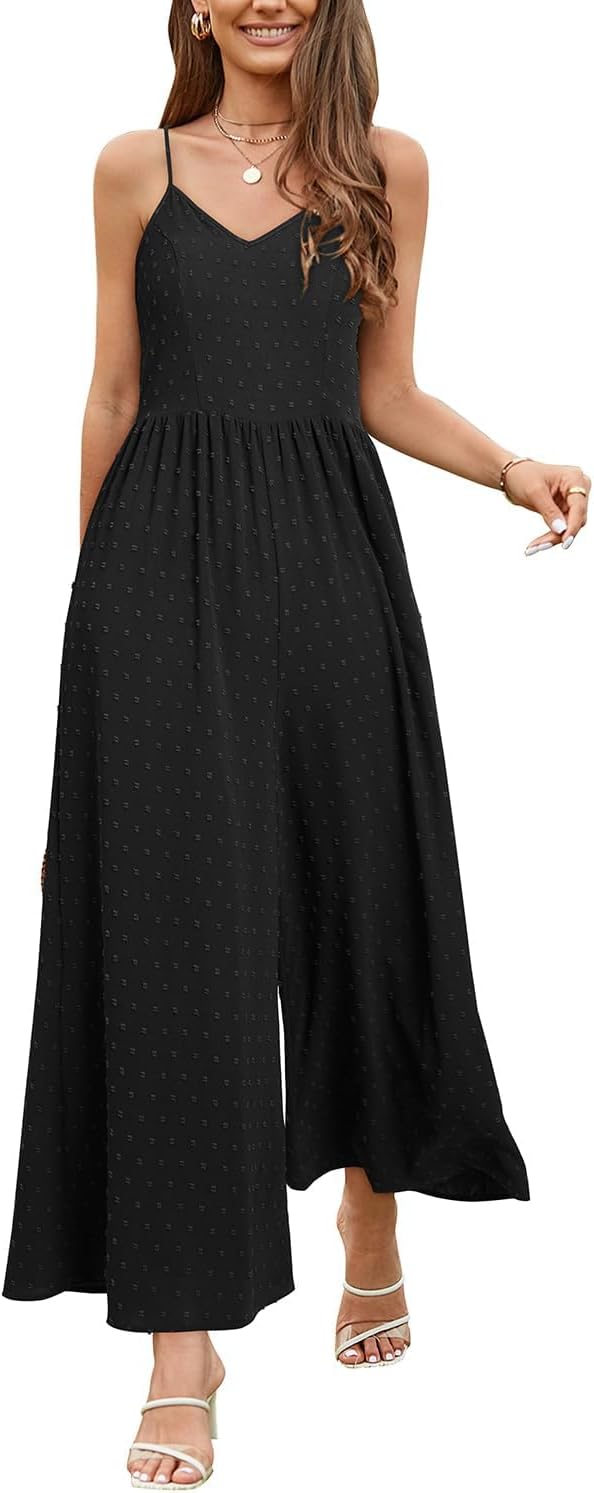 LAISHEN Jumpsuit Damen Sommer Overall Elegant Festlich Hochzeit Lang Hosenanzug Weites Bein Hose Pla