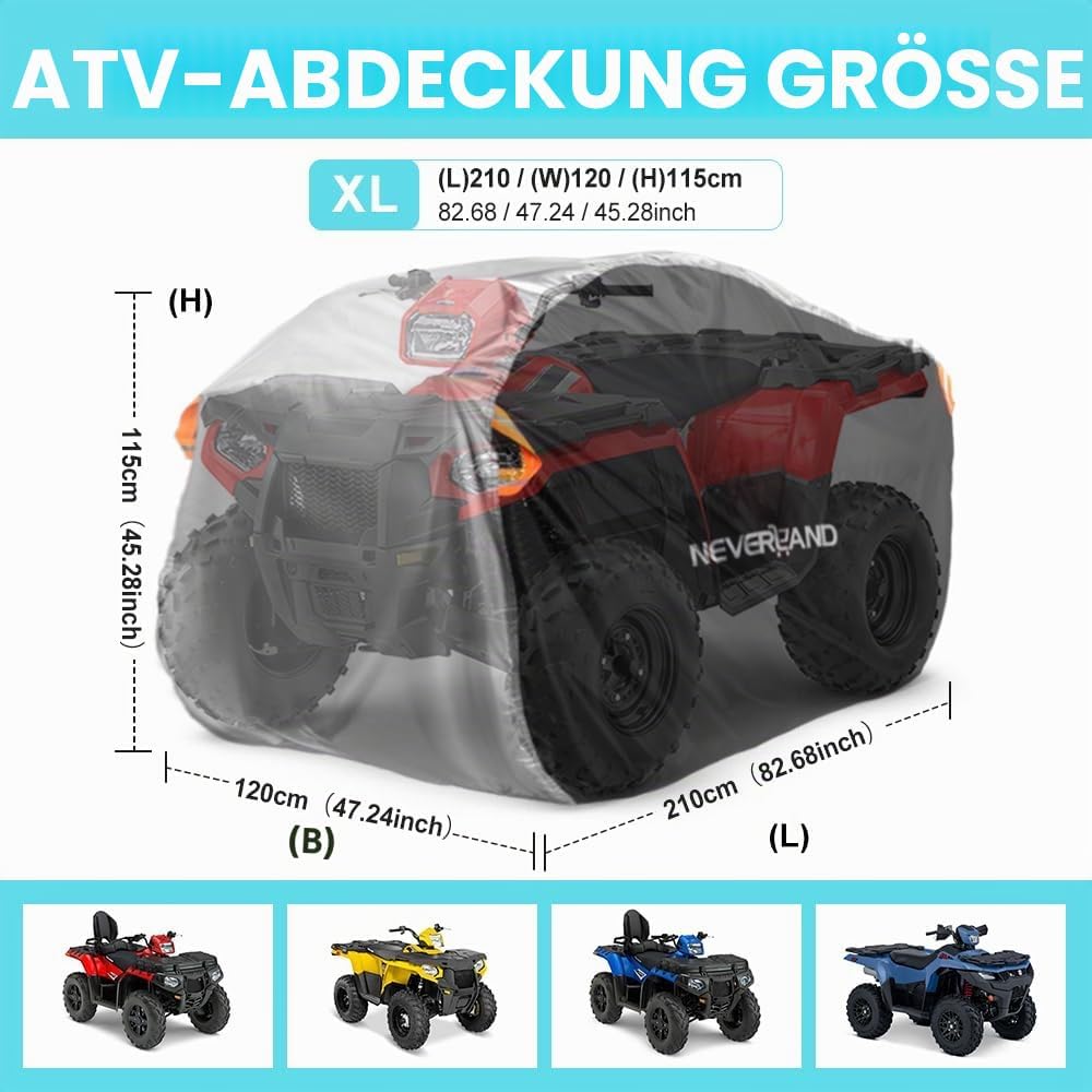 NEVERLAND ATV-Abdeckung, wasserdicht, strapazierfähig, 4 x 4 Quad-Abdeckungen, Allwetterschutz, 203