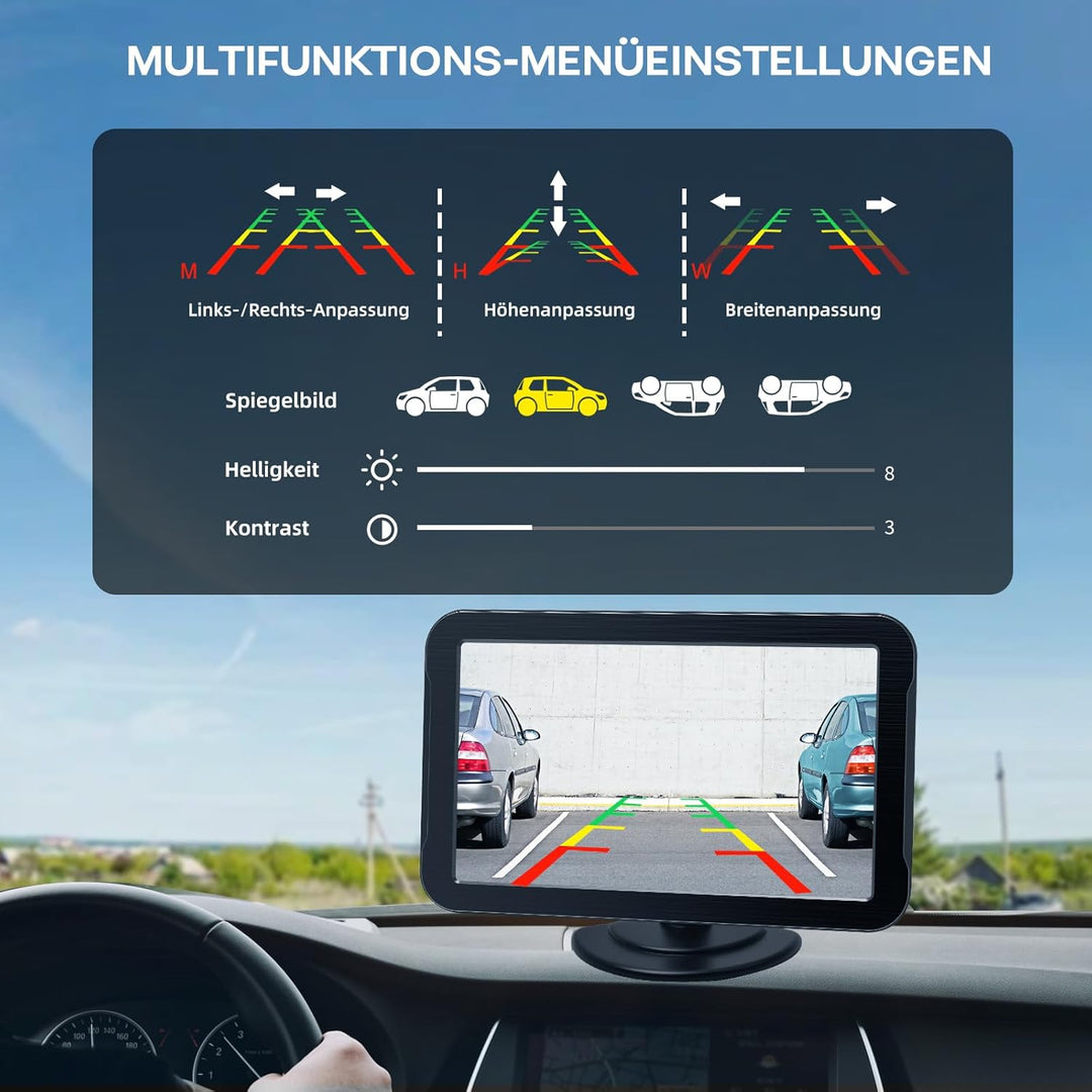 Rückfahrkamera mit 7-Zoll HD-Monitor, 1080P & Nachtsicht, 140° Weitwinkel, zum Nachrüsten geeignet |