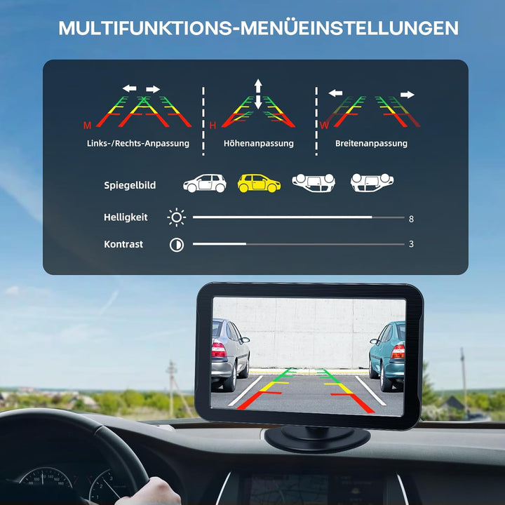 Rückfahrkamera mit 7-Zoll HD-Monitor, 1080P & Nachtsicht, 140° Weitwinkel, zum Nachrüsten geeignet |