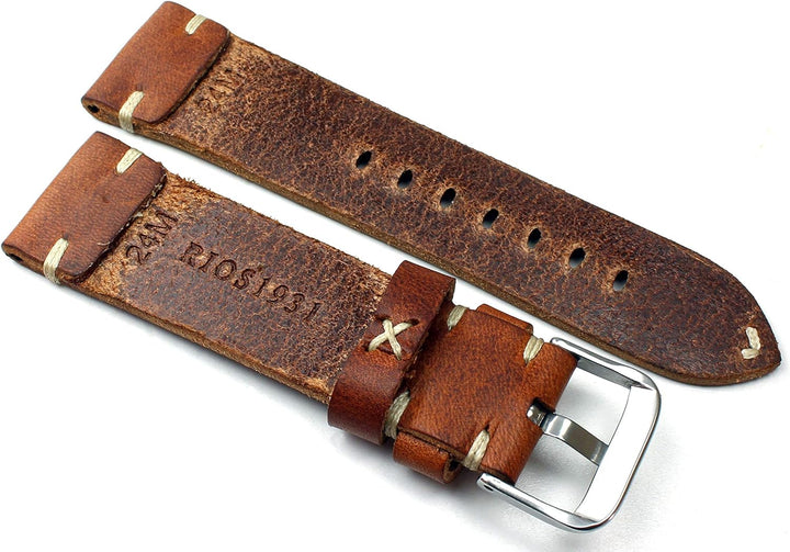 Sulla RIOS 1931 Herren Leder Deutsch Uhrenarmband Vintage 24 mm Pilot braun