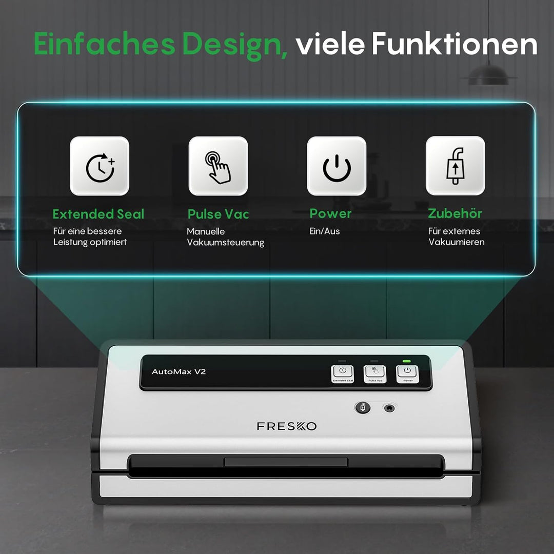 FRESKO Automatische Vakuumiergerät, 140W Vakuumierer mit Doppelte Heisssiegelung, Trocken-/Feuchtmod