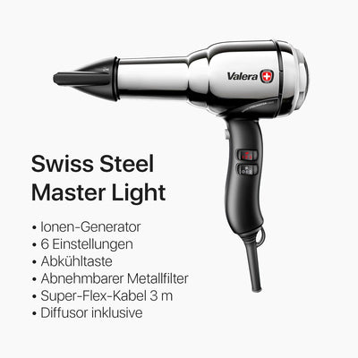 Valera, Swiss Steel Master Light, professioneller Haartrockner aus verchromtem Stahl, leichter Föhn