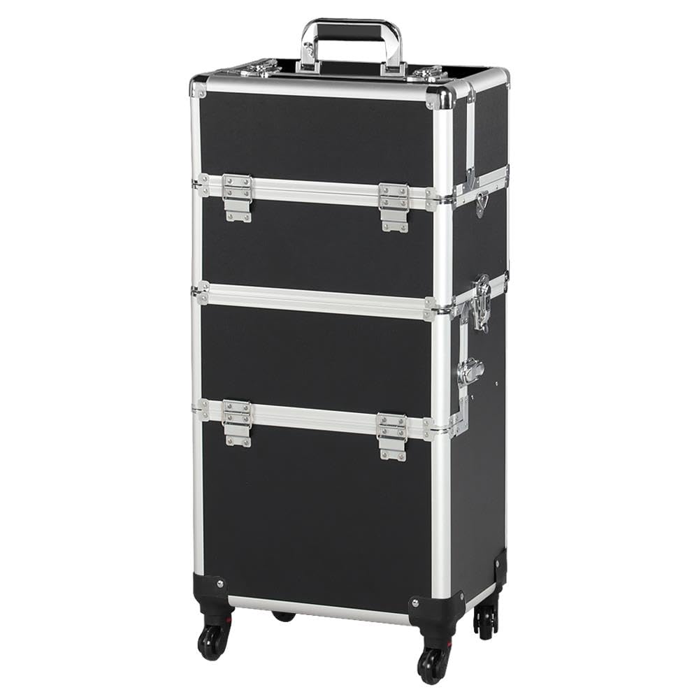 Yaheetech 3 in 1 Friseurkoffer Alu Kosmetikkoffer Trolley Beautycase Koffer Trolley mit Schlösser un