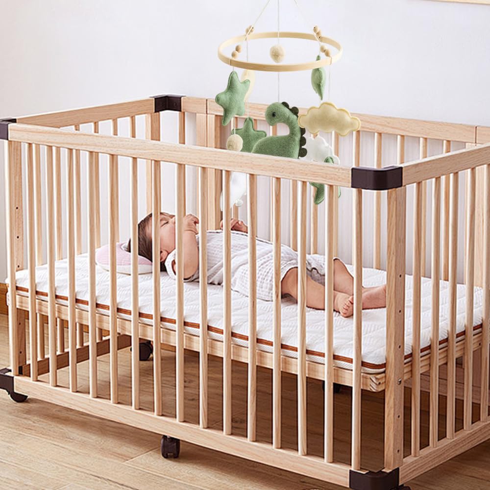 Mobile Baby Windspiele, Mobile für Babybett mit Dinosaurier, Sternen & Wolken aus Filz, Hängende Dek