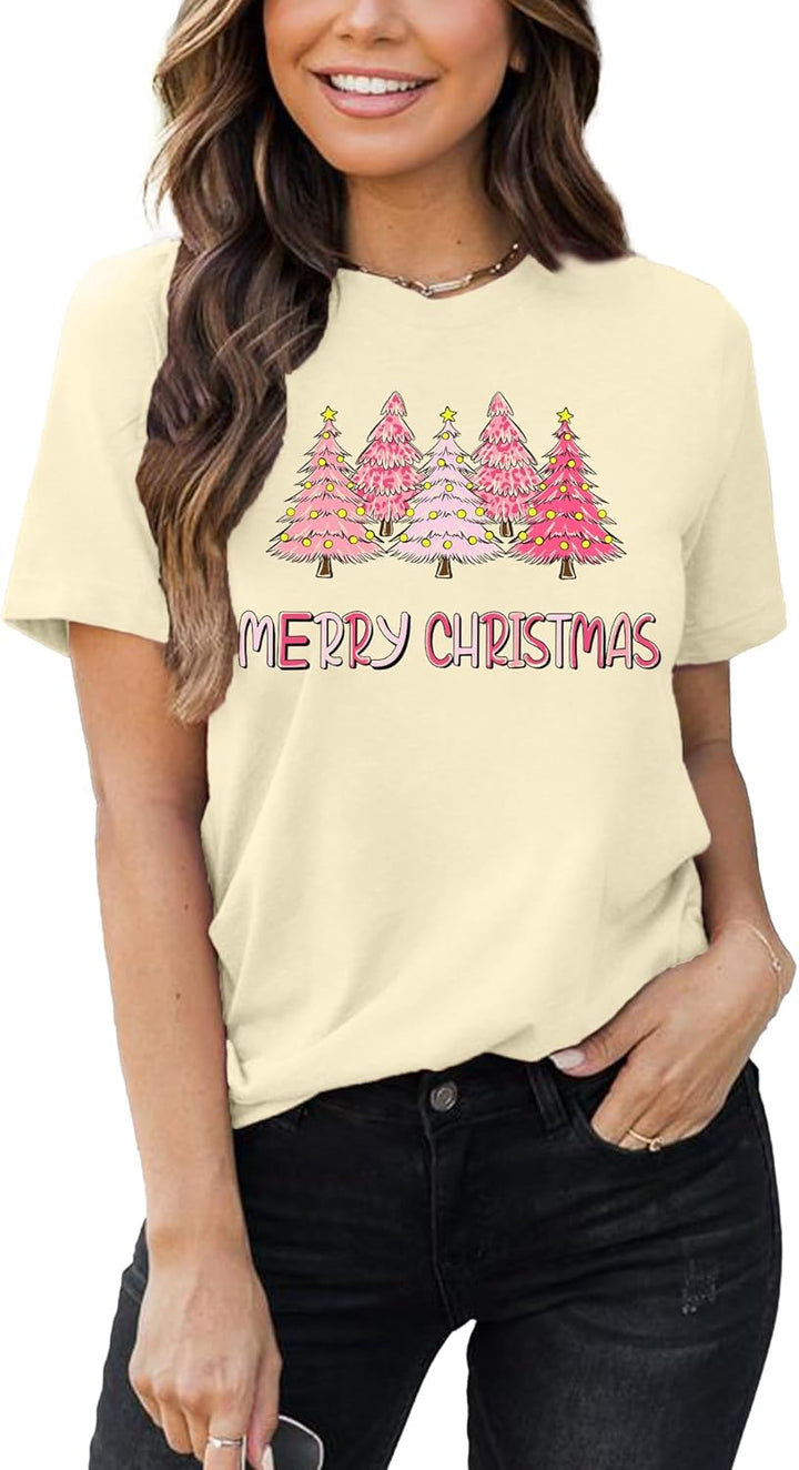 Weihnachts Tshirt Damen Merry Christmas T Shirt Xmas Tree Shirts A-cremefarben1 XL, A-cremefarben1 X