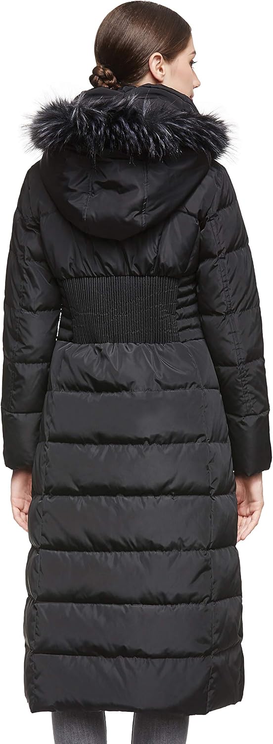 Orolay Damen Daunenjacke mit Langem Pelz-Kapuzenmantel mit Raglanärmeln Schwarz XS, Schwarz XS