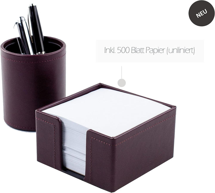 DELMON VARONE - Zettelkasten aus veganem Kunstleder Weinrot - Zettelbox inkl. 500 Blatt Papier - Not