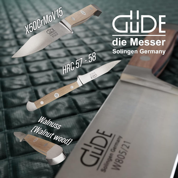 GÜDE Solingen - Gemüsemesser geschmiedet, 8 cm, Walnussholz, ALPHA WALNUSS, Doppelkropf, Handmade Ge