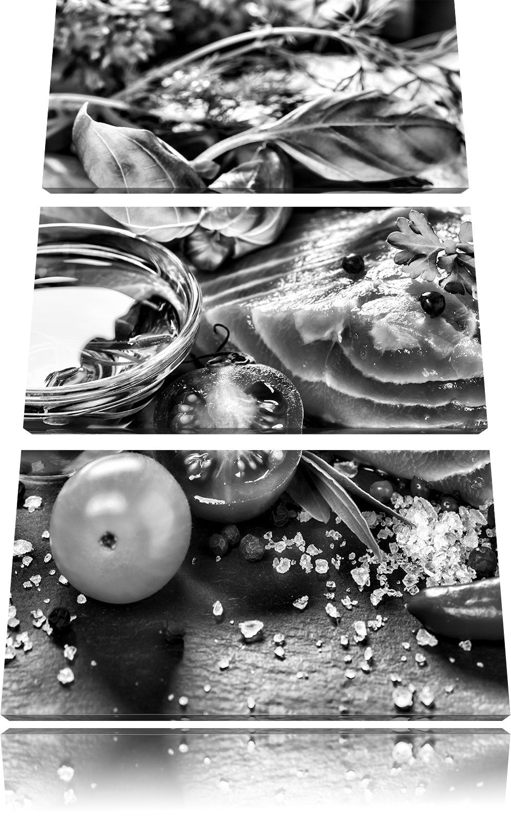 Pixxprint Frisches Seelachsfilet als Leinwandbild/Grösse: 3 Teilig (120x80) cm/Wandbild/Kunstdruck/f