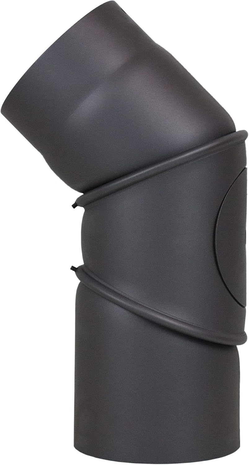 LANZZAS Ofenrohr Bogen 0-90° Grad verstellbar mit Tür, im Durchmesser, DN Ø 150 mm, Farbe: gussgrau