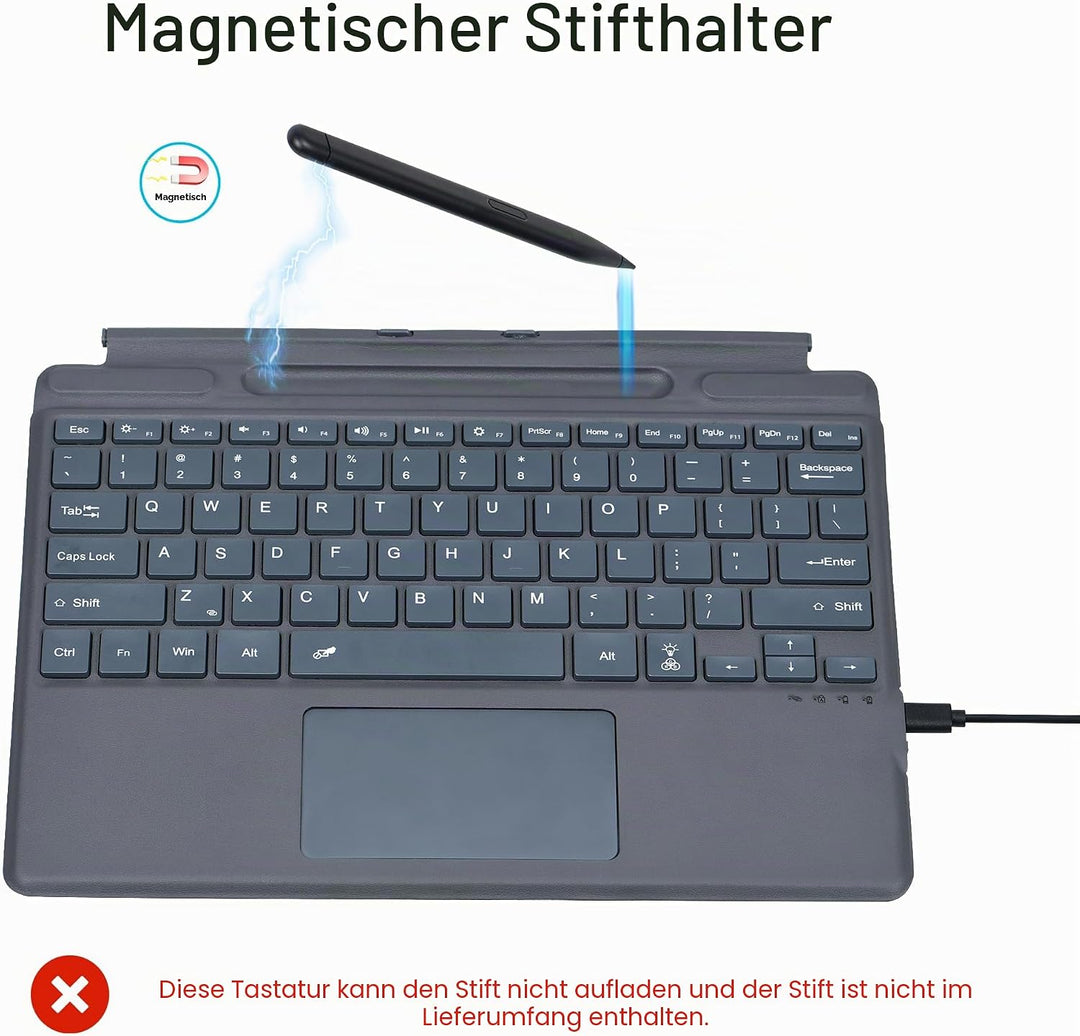 Bluetooth-Tastatur für Microsoft Surface Pro Copilot+ PC (11. Edition), kompatibel mit Pro 8 9 10/ X