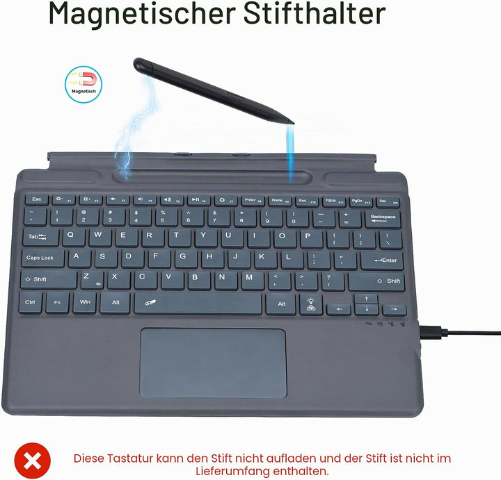 Bluetooth-Tastatur für Microsoft Surface Pro Copilot+ PC (11. Edition), kompatibel mit Pro 8 9 10/ X