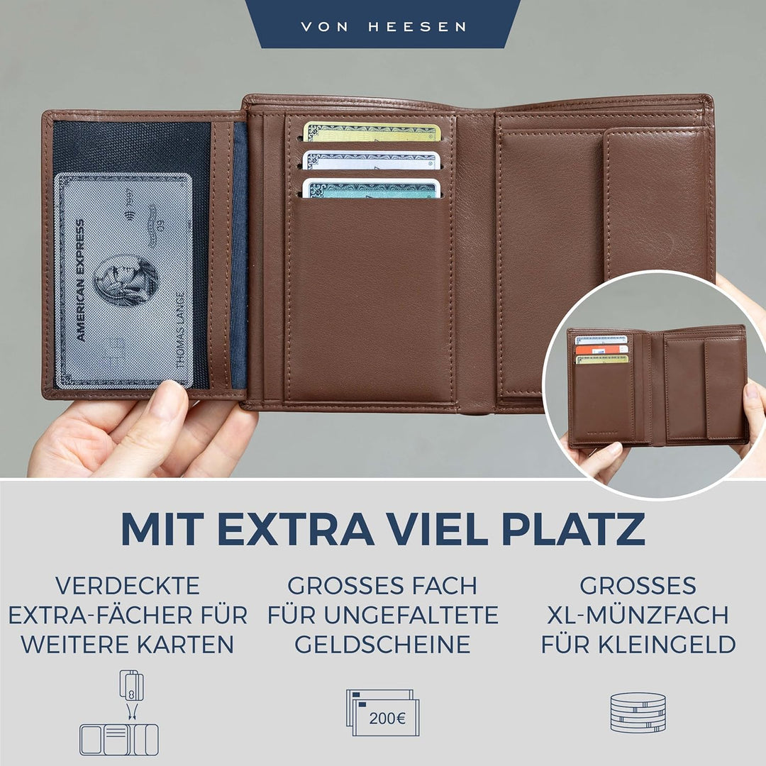 VON HEESEN Leder Geldbörse Herren mit Münzfach & RFID Schutz I Echtleder Geldbeutel für Männer & Dam