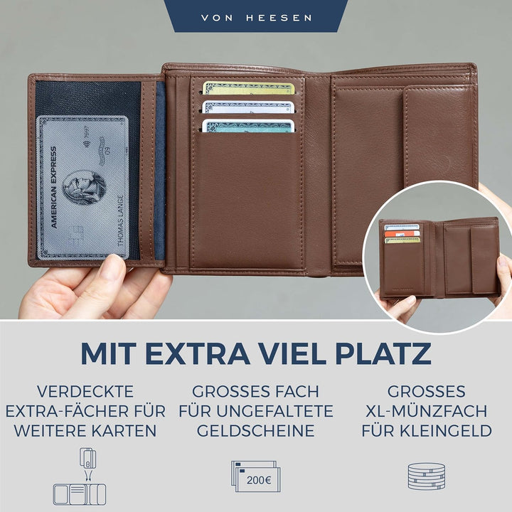 VON HEESEN Leder Geldbörse Herren mit Münzfach & RFID Schutz I Echtleder Geldbeutel für Männer & Dam