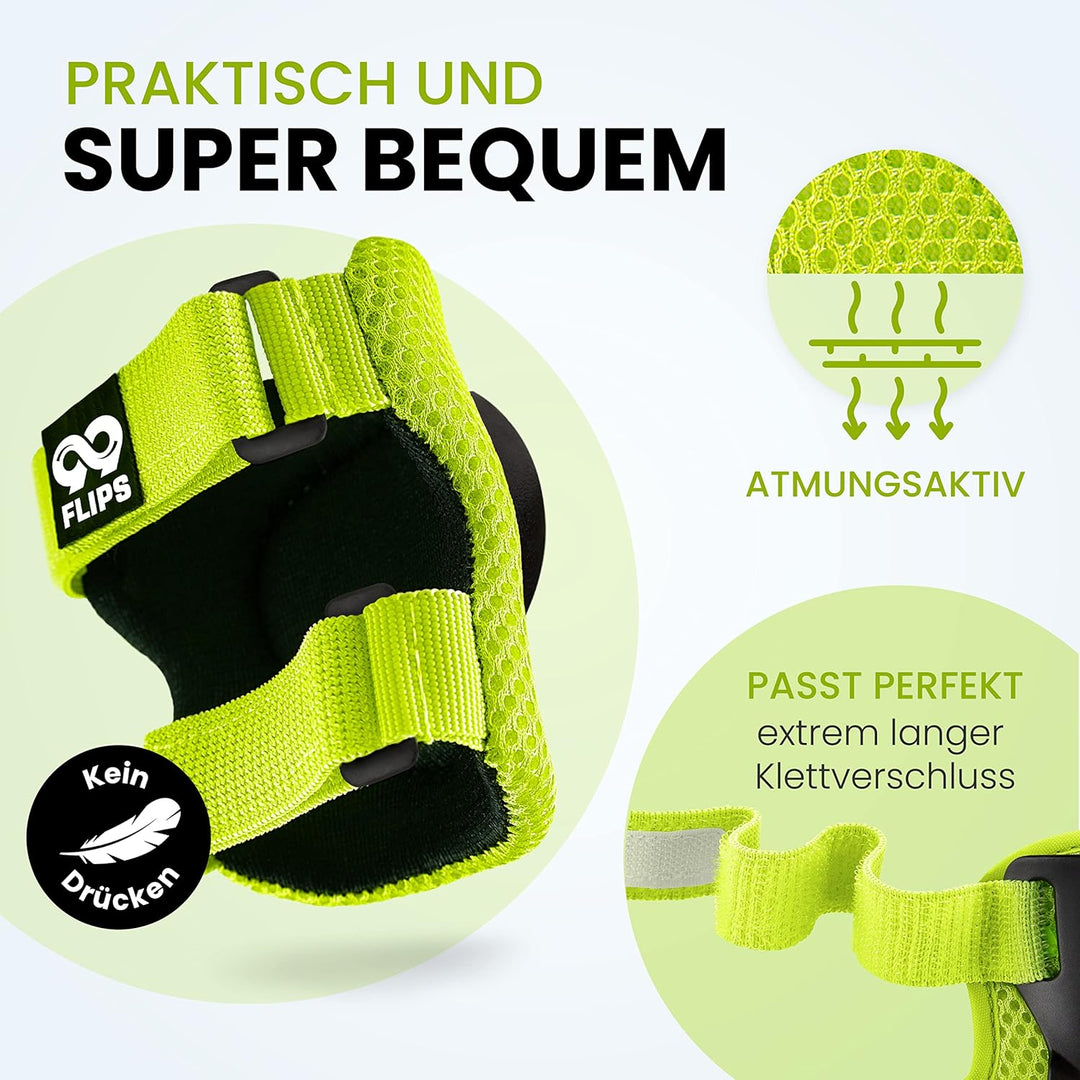 99FLIPS Knieschoner Kinder 3 Jahre Eislaufschuhe Kinder Schlittschuhschoner FLASH - S/M Grün - Stunt