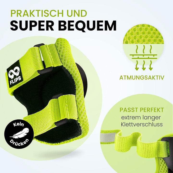 99FLIPS Knieschoner Kinder 3 Jahre Eislaufschuhe Kinder Schlittschuhschoner FLASH - S/M Grün - Stunt