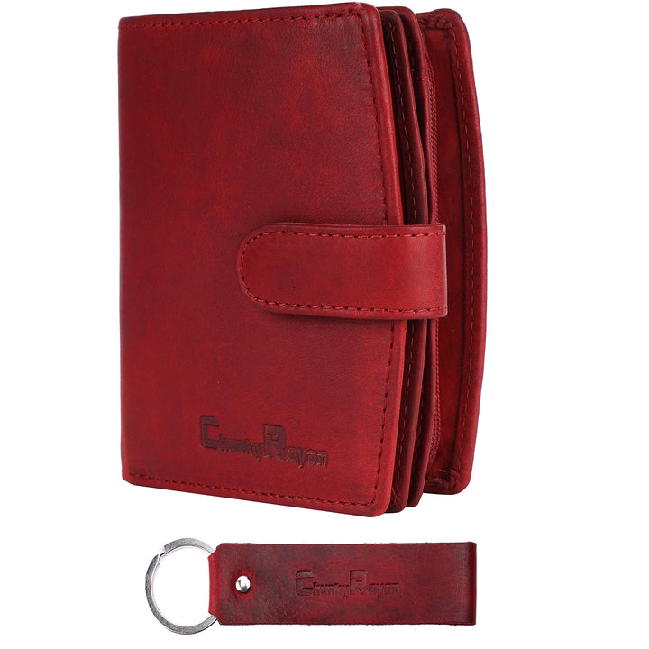 Echtleder Damen Geldbörse Hochwertig Vintage RFID Schutz inklusive Leder Schlüsselanhänger GB-17 Red