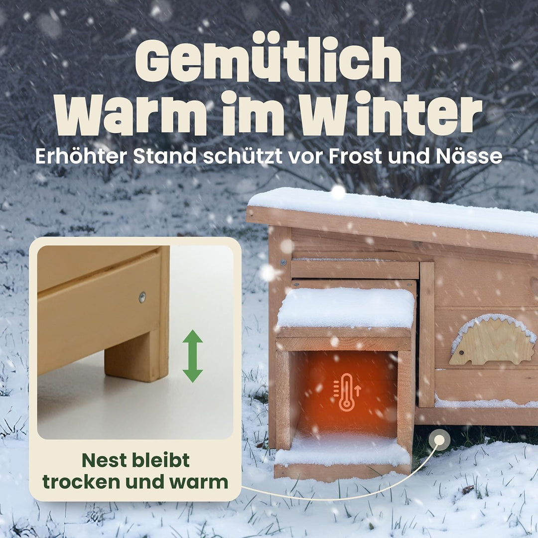 zooprinz Igelhaus Winterfest mit Boden – sicheres Outdoor Igelhotel für den Garten, wetterfestes Hol