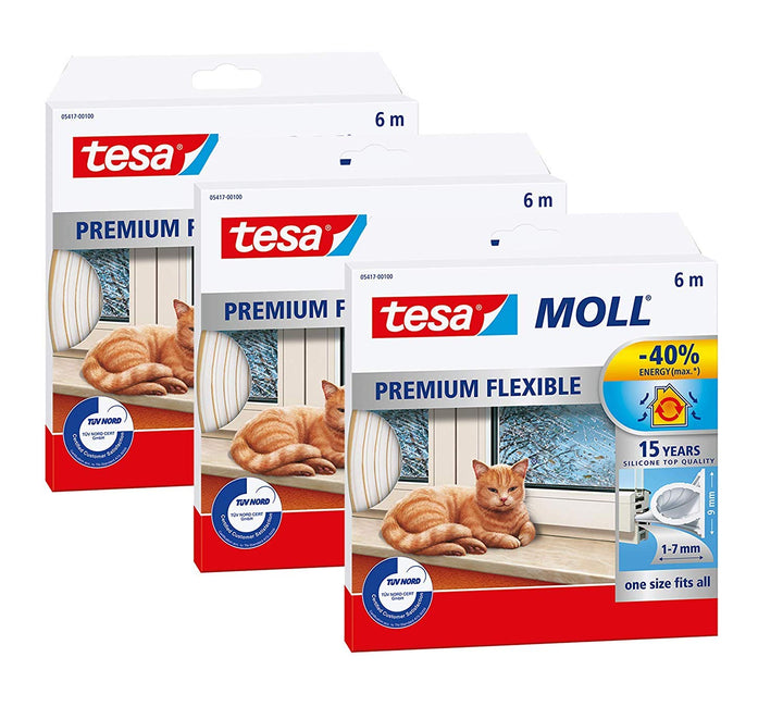 tesamoll Premium Flexible - Selbstklebende Silikondichtung zum Isolieren von Spalten an Fenstern und