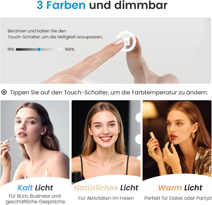 Heilmetz LED Tischspiegel mit Beleuchtung Φ40cm Rund Schminkspiegel 3 Lichtfarbe Warmweiss/Neutral/K