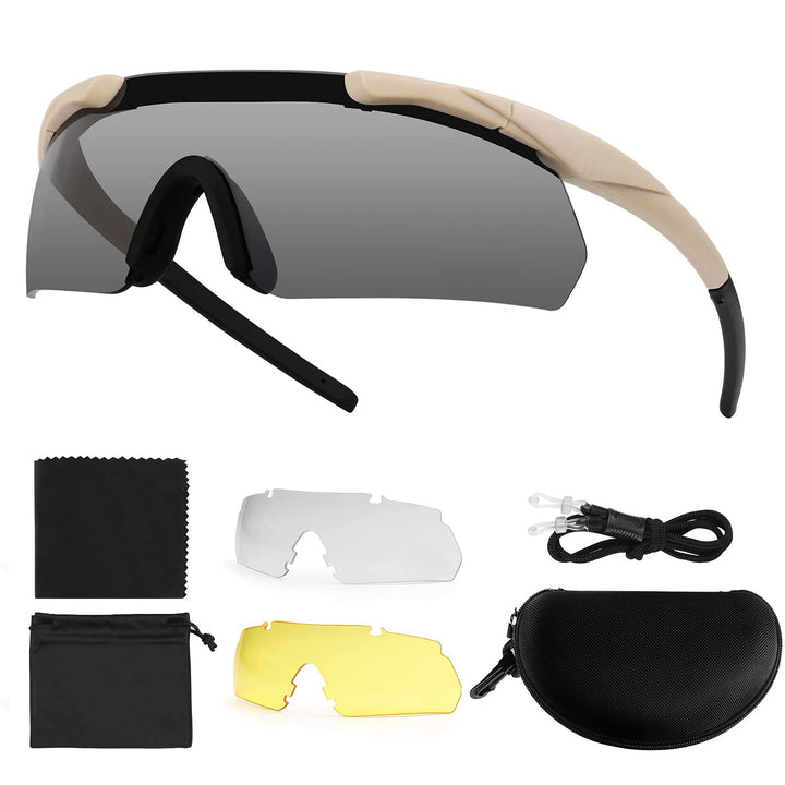 Feyachi Schiessbrille mit 3 Austauschbaren Gläsern, Schutzbrille Schlagfester Augenschutz, UV-400-S