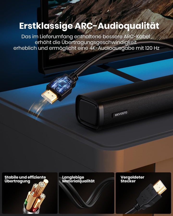 Soundbar für TV mit Subwoofer, PC, Gaming, 2.1 CH MEVOSTO 2025, verbesserte TV-Soundbar, tiefer Bass
