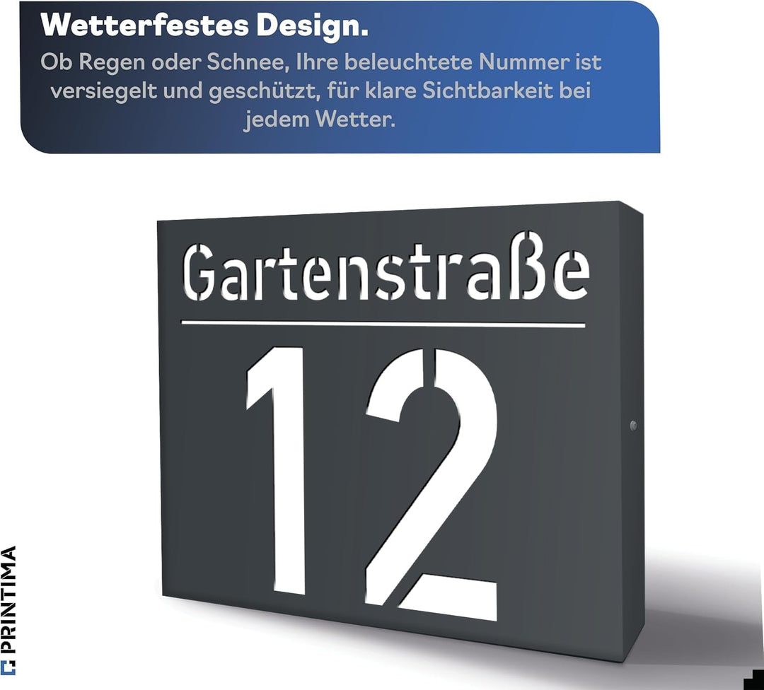 40x30cm Personalisieren Sie Ihre Modern Hausnummer Beleuchtet LED, 230V mit Dämmerungssensor, Hausnu