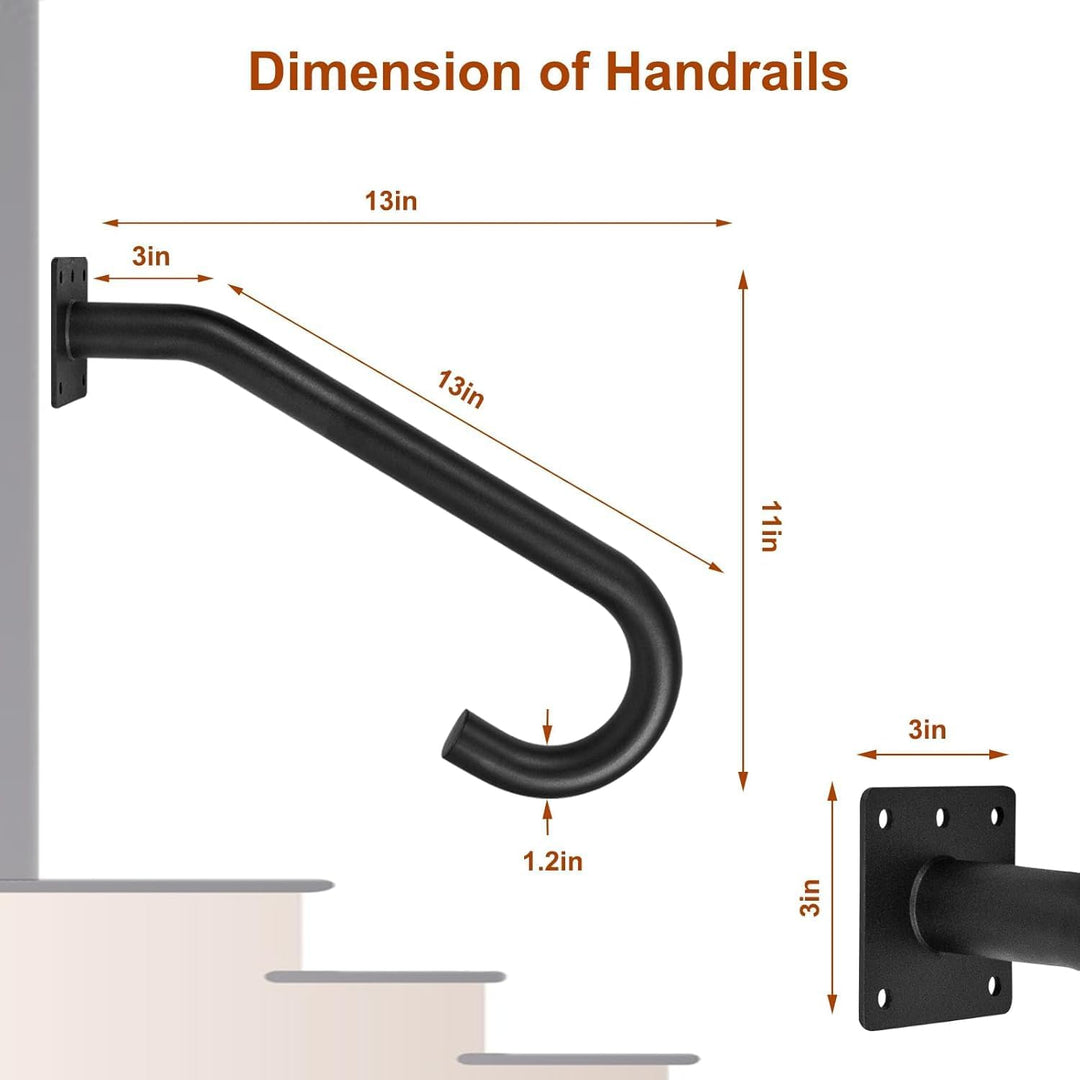 VANROUG 2 Stück Schwarze Übergangshandläufe Handläufe für Outdoor-Stufen, Fit 1 oder 2 Stufen Outdoo
