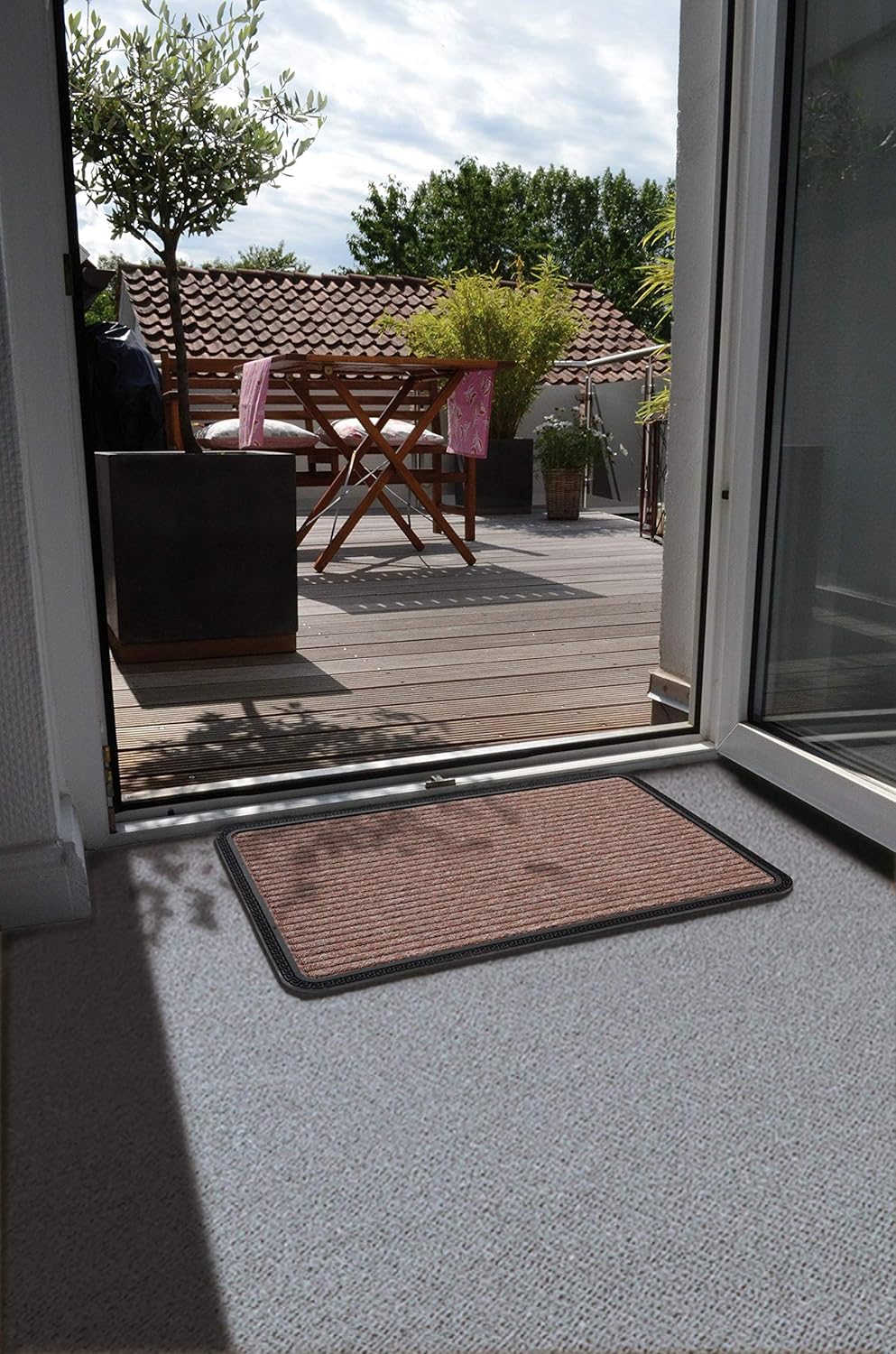 Astra Fussmatte Aussen & Innen - 50x80 cm - Braun Linien - Sauberlauf Türmatte rutschfest - Schmutzf