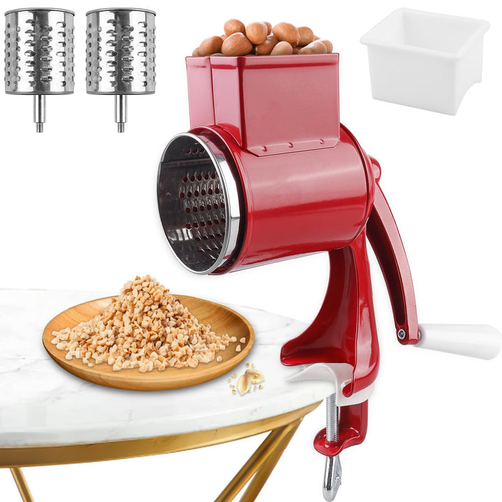 Manuelle Nussmühle mit 2 abnehmbaren Trommelblättern, Edelstahl Schnelles Schneiden Gemüsehobel, Man
