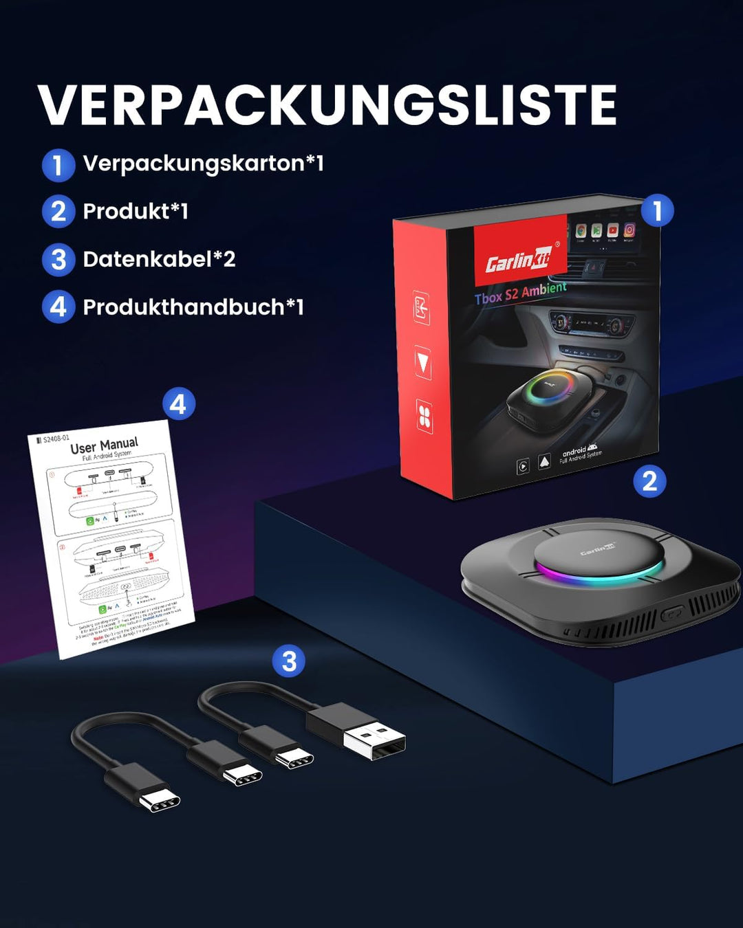 CarlinKit Aibox-Plus Android 13.0 Adapter, 8+128 GB Standalone-System, kabelloses CarPlay und Androi