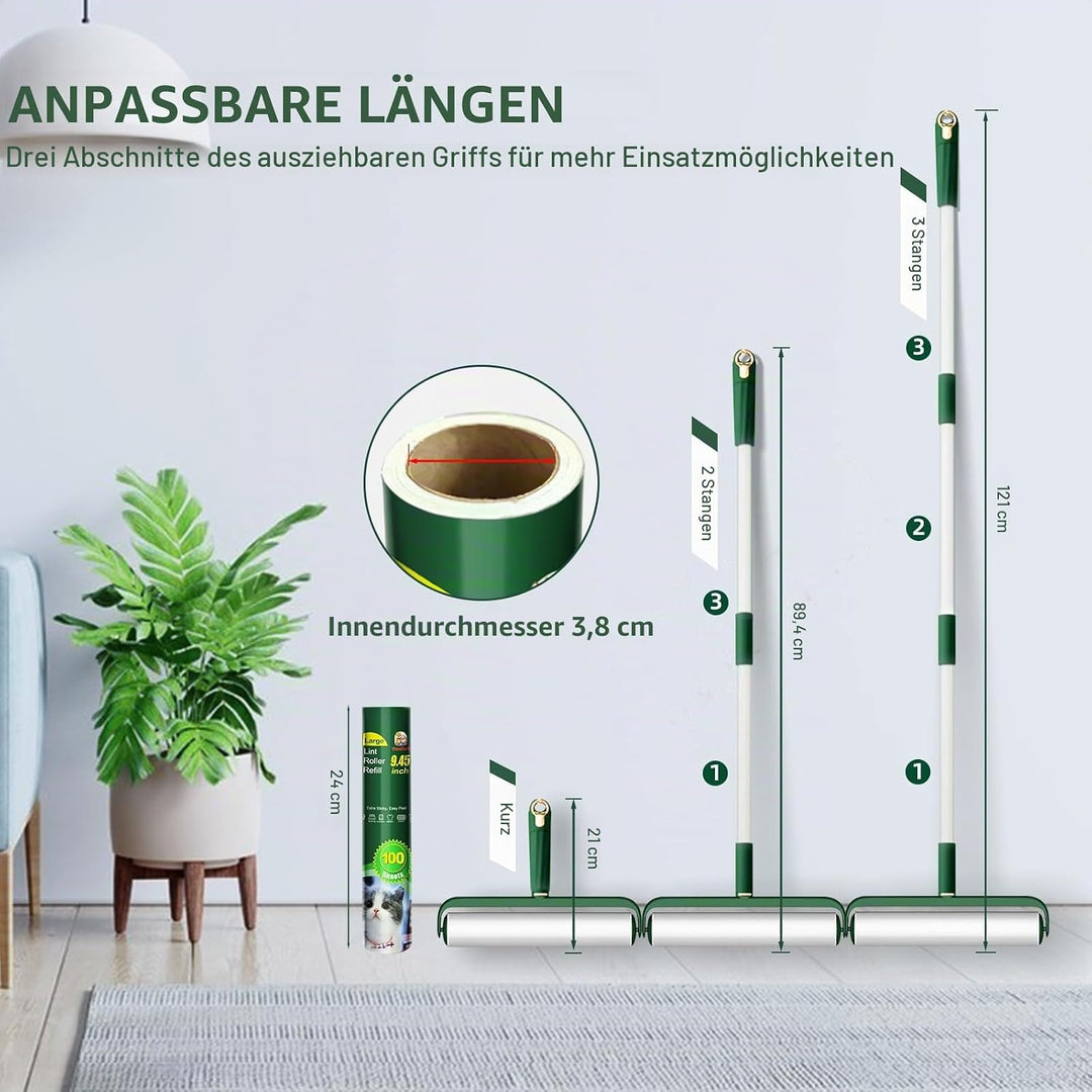 Grosse Fusselroller für Tierhaare, extra stark klebend, 400 Blatt Roller-Nachfüllpackungen mit lange