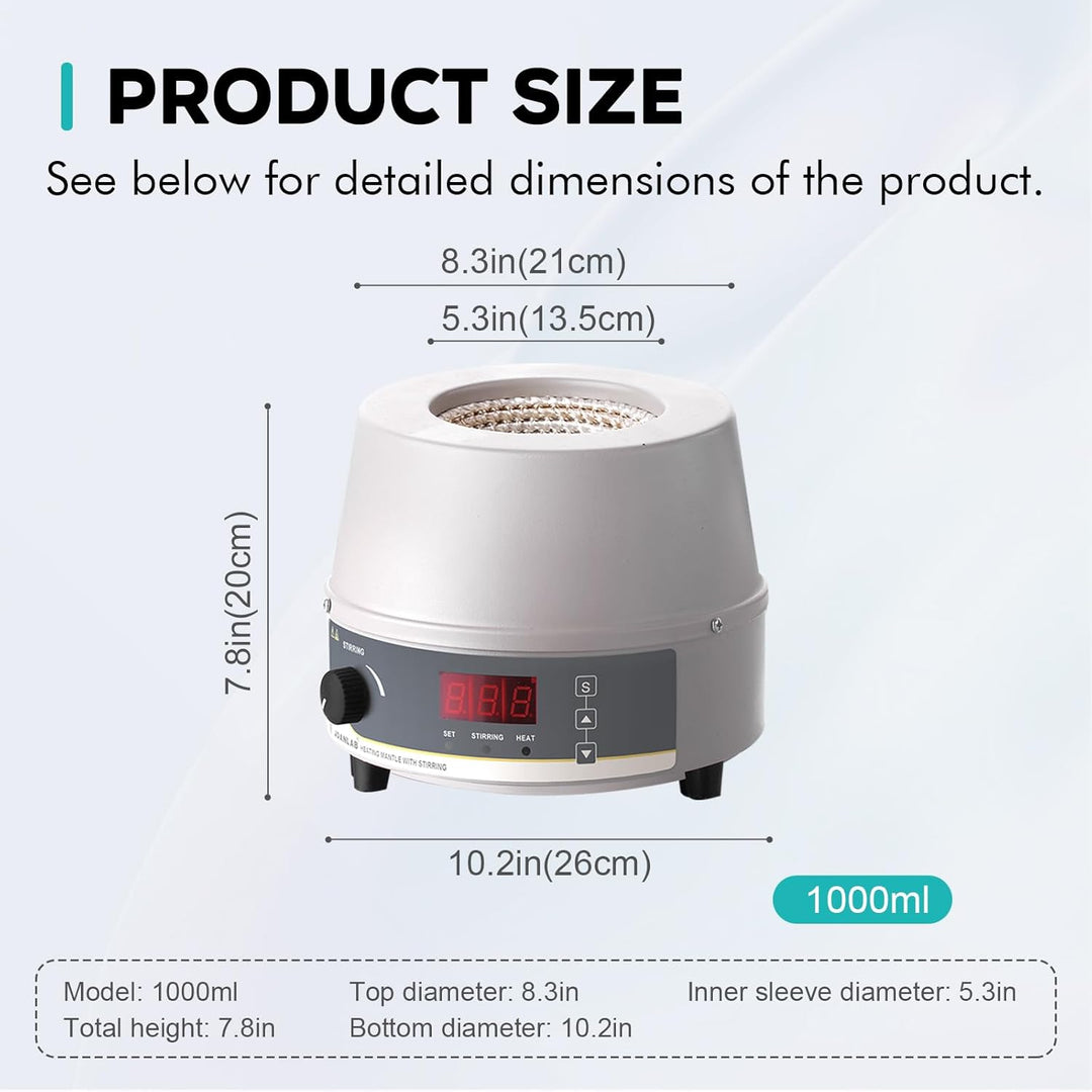 LAB FISH Magnetrührer mit Heizmantel 1000ml, 350W Labor-Thermostat mit Temperaturregelung, Digitalan