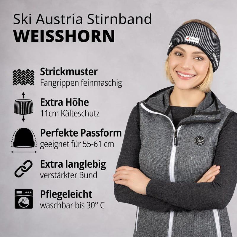 GIESSWEIN Ski Austria Headband Weisshorn - Merino Stirnband Damen Winter gefüttert, Fleece Stirnband