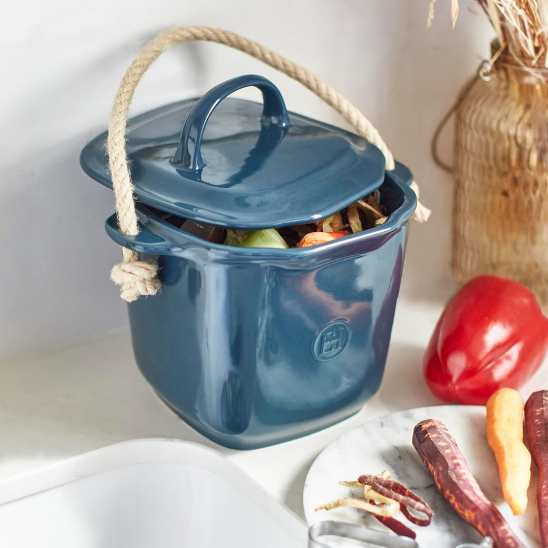 Komposteimer, 4 l, Keramik, Design und praktisch, geruchsneutral und leicht zu reinigen, Trüffelschw